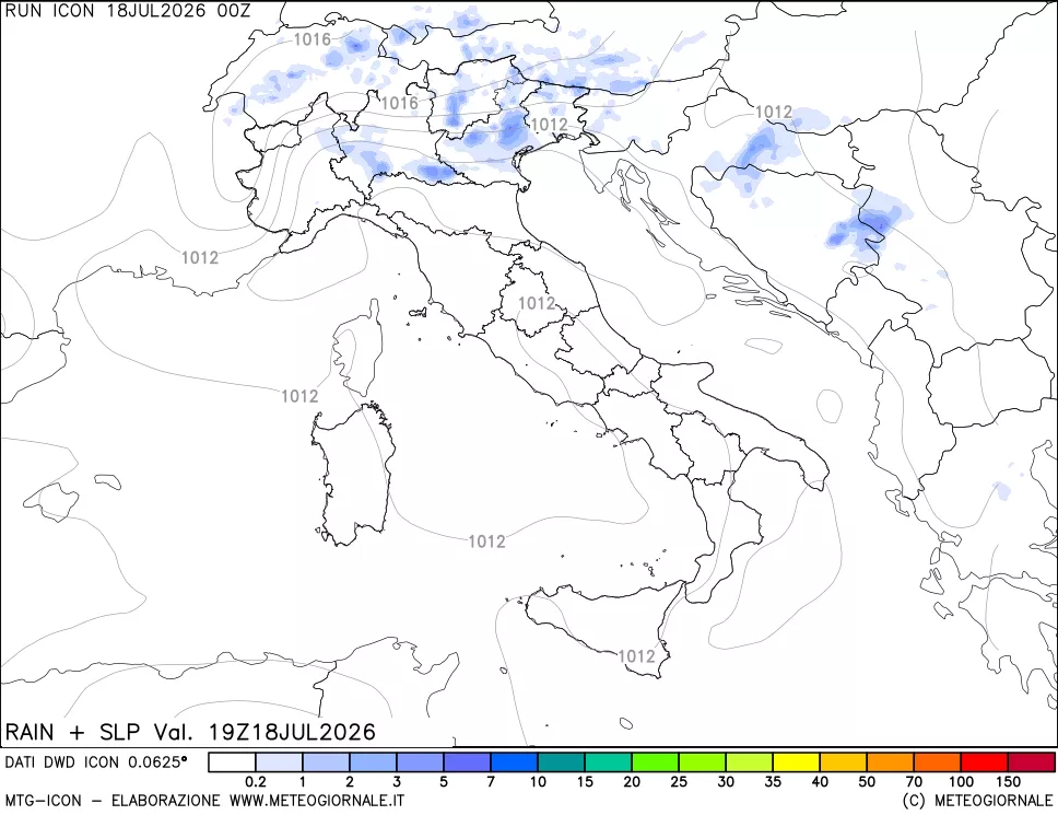 mappa Precipitazioni e pressione SLM