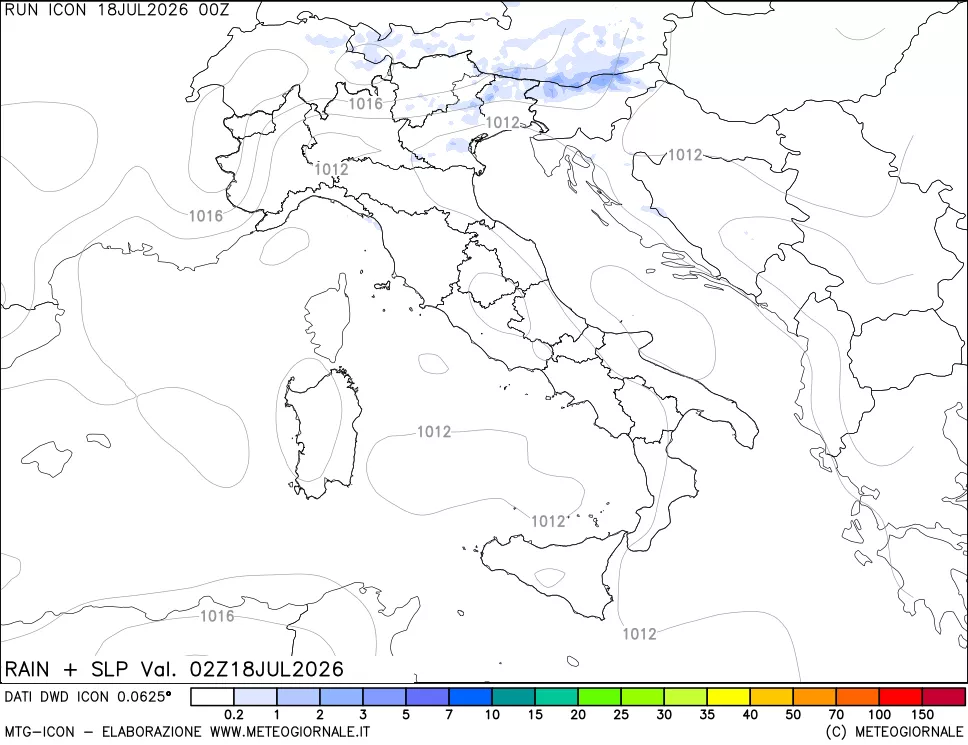 mappa Precipitazioni e pressione SLM