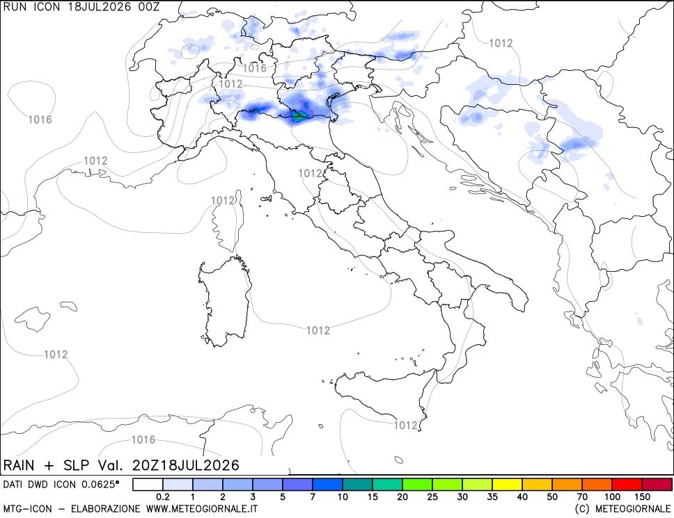 mappa Precipitazioni e pressione SLM