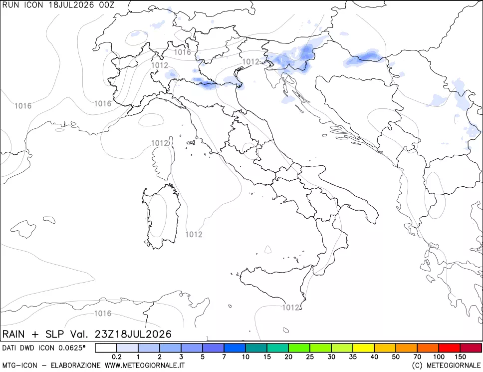 mappa Precipitazioni e pressione SLM