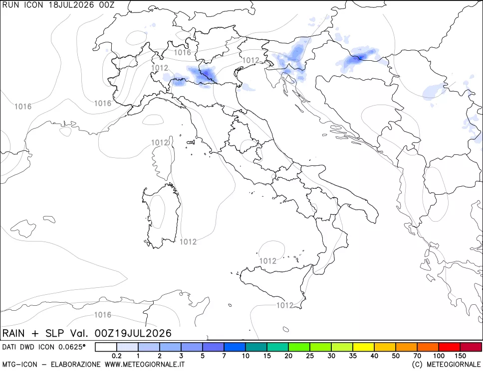 mappa Precipitazioni e pressione SLM
