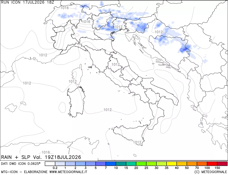 mappa Precipitazioni e pressione SLM