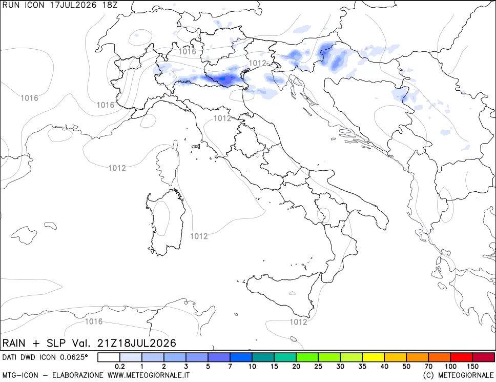 mappa Precipitazioni e pressione SLM