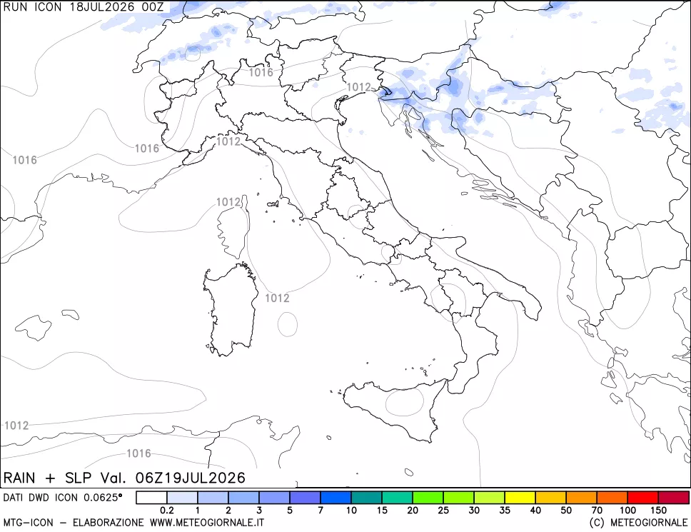 mappa Precipitazioni e pressione SLM