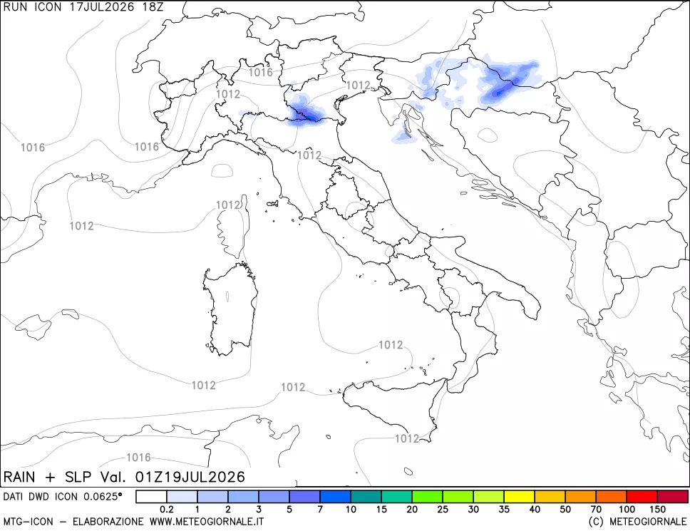 mappa Precipitazioni e pressione SLM