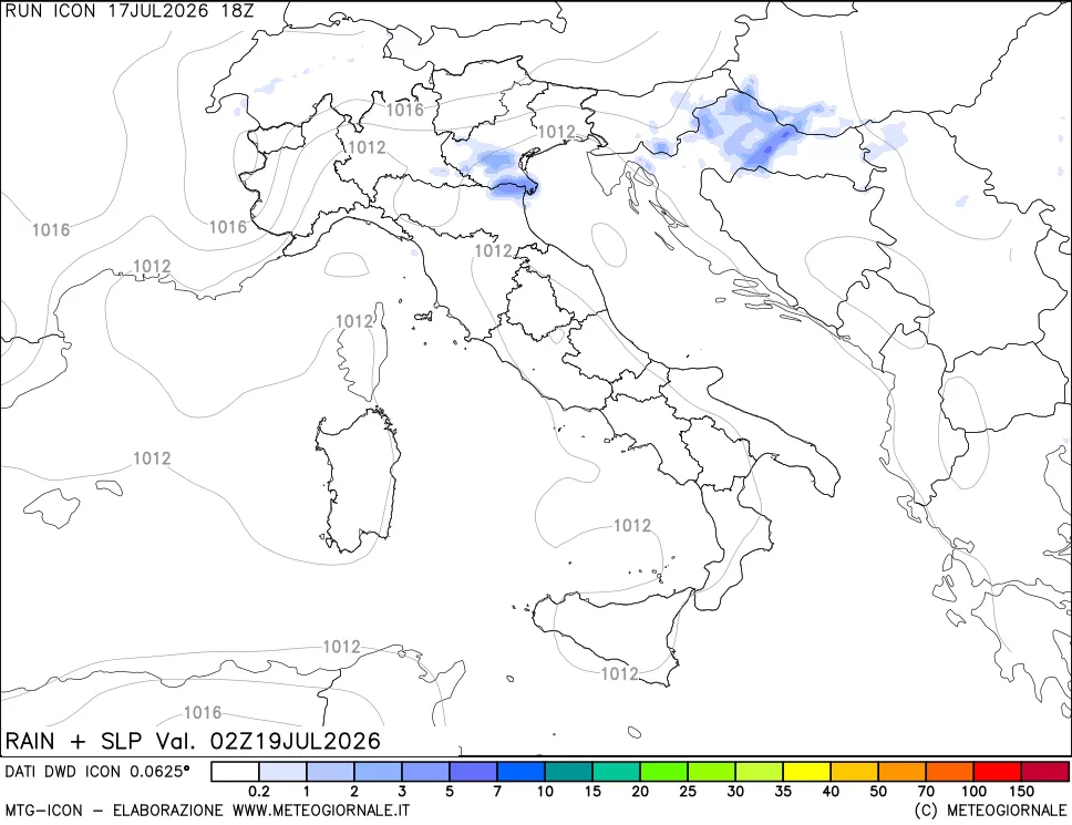 mappa Precipitazioni e pressione SLM