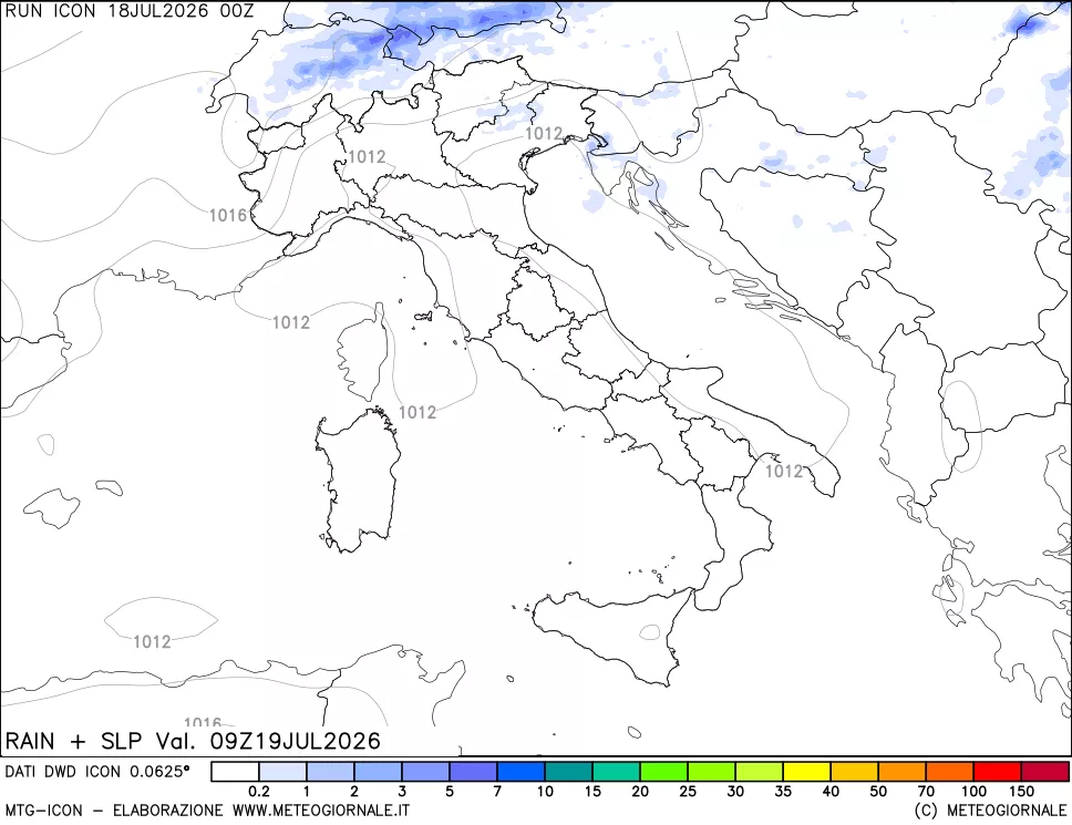 mappa Precipitazioni e pressione SLM
