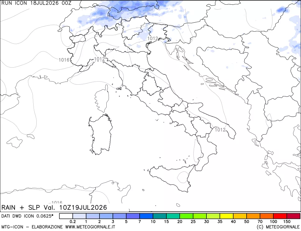 mappa Precipitazioni e pressione SLM