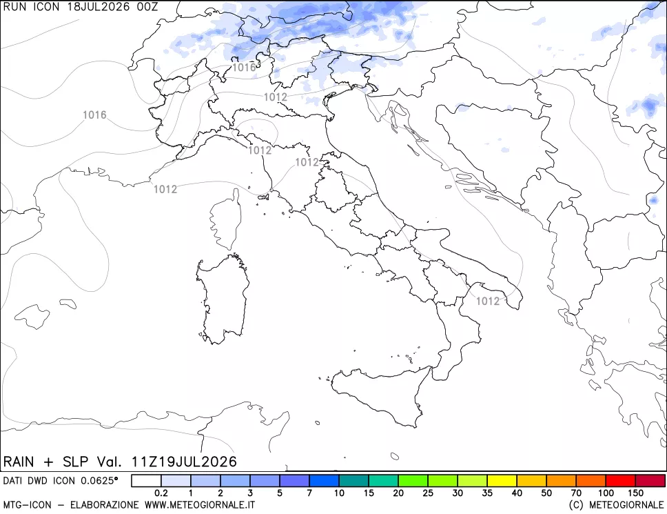 mappa Precipitazioni e pressione SLM