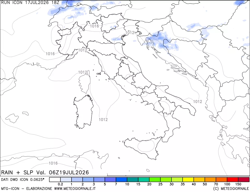 mappa Precipitazioni e pressione SLM