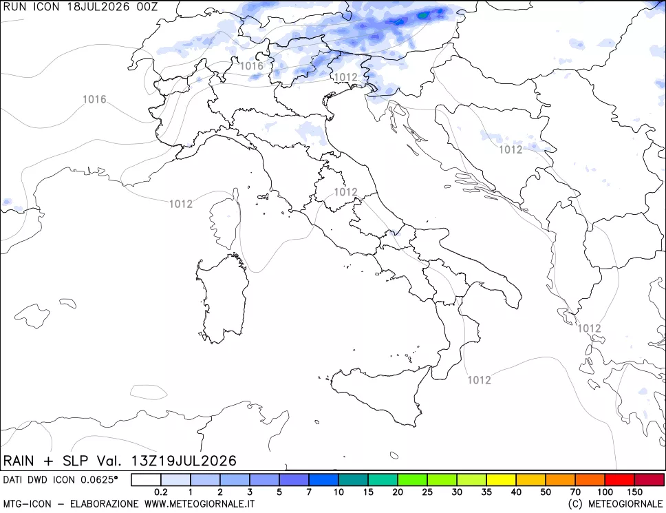 mappa Precipitazioni e pressione SLM