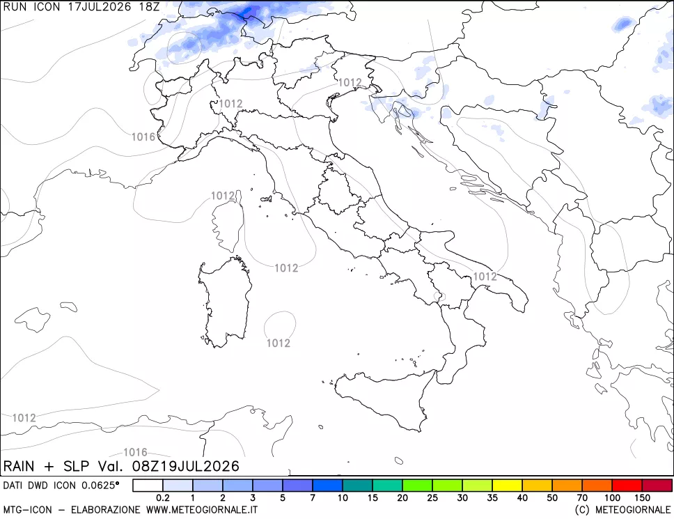 mappa Precipitazioni e pressione SLM
