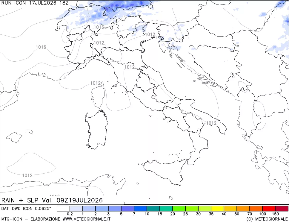 mappa Precipitazioni e pressione SLM