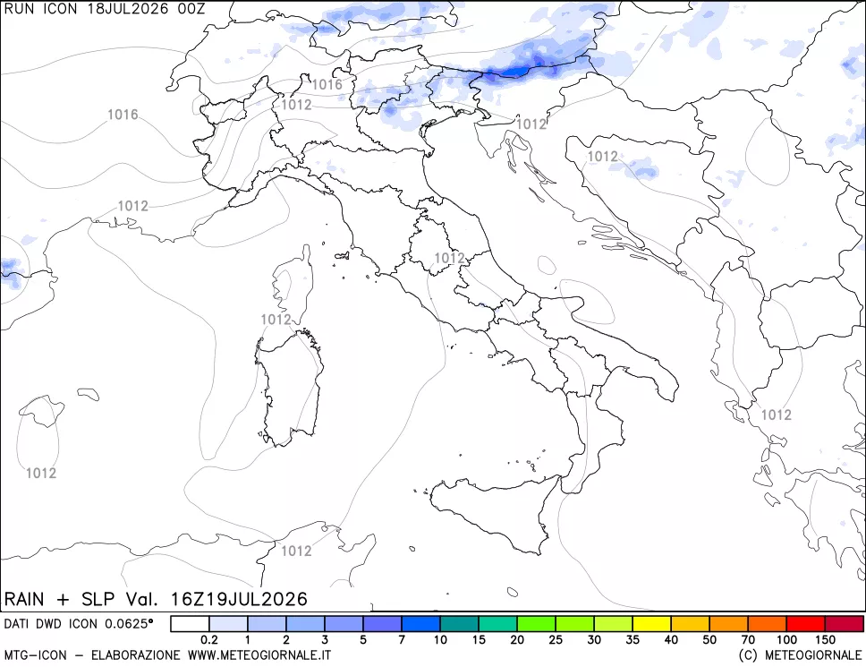 mappa Precipitazioni e pressione SLM