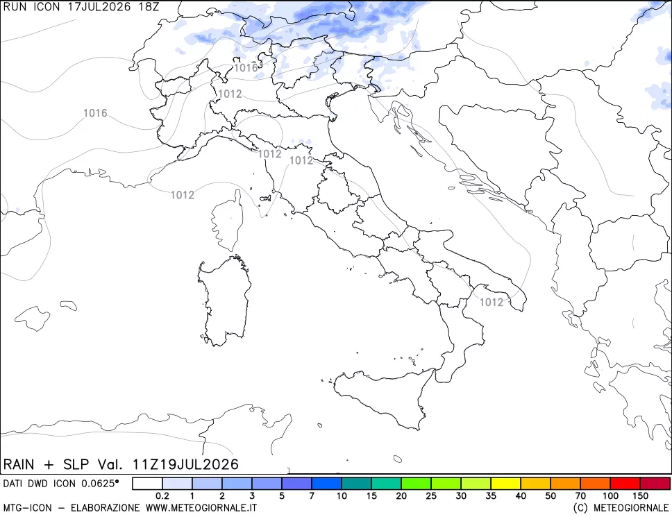 mappa Precipitazioni e pressione SLM