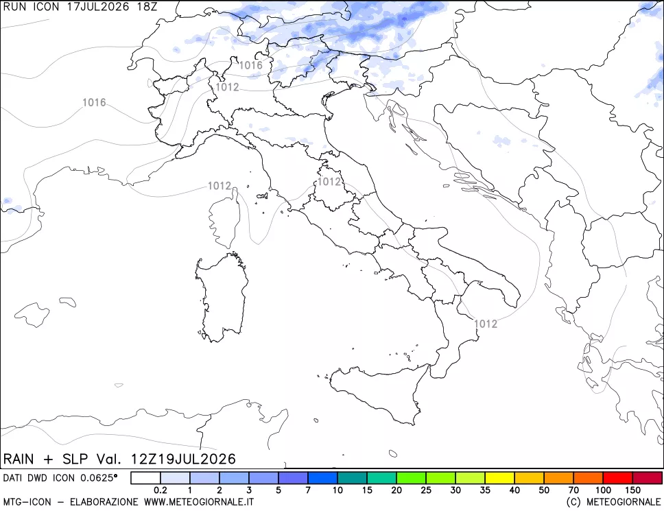 mappa Precipitazioni e pressione SLM