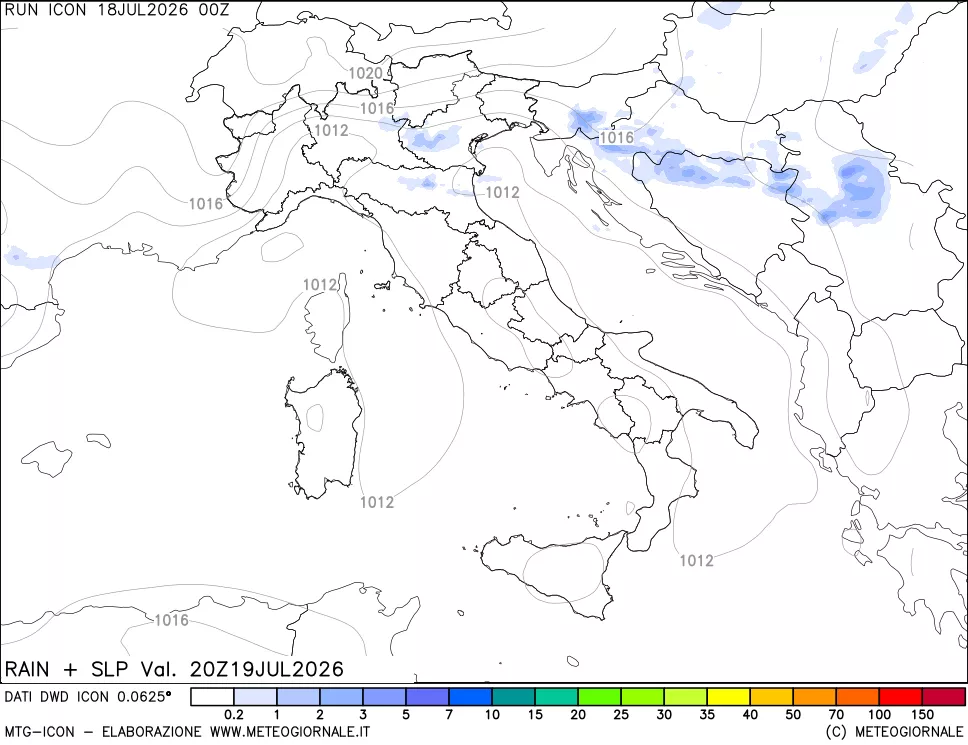 mappa Precipitazioni e pressione SLM