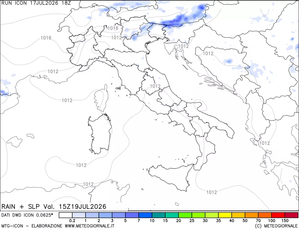 mappa Precipitazioni e pressione SLM
