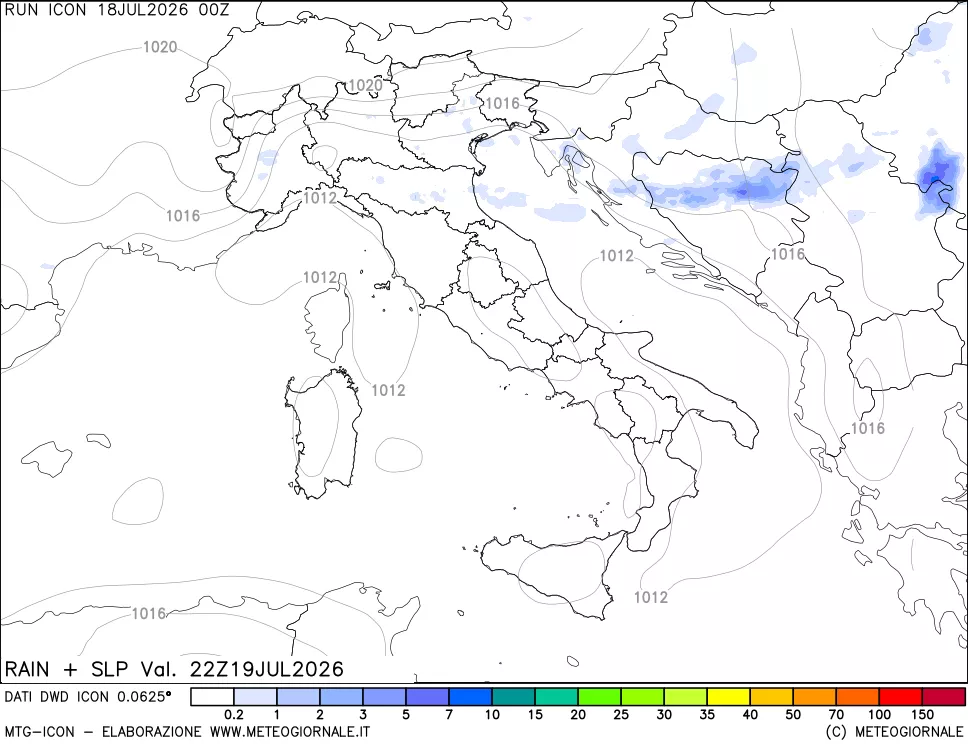 mappa Precipitazioni e pressione SLM