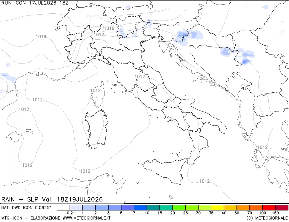 mappa Precipitazioni e pressione SLM