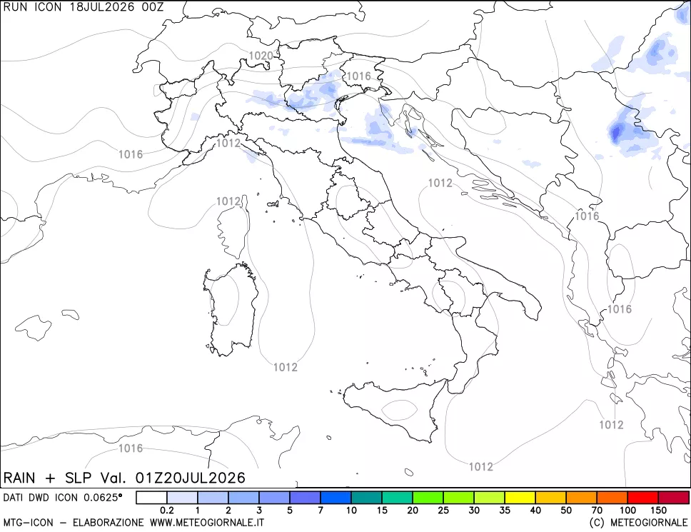 mappa Precipitazioni e pressione SLM