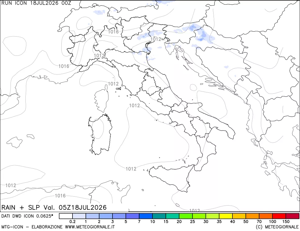 mappa Precipitazioni e pressione SLM