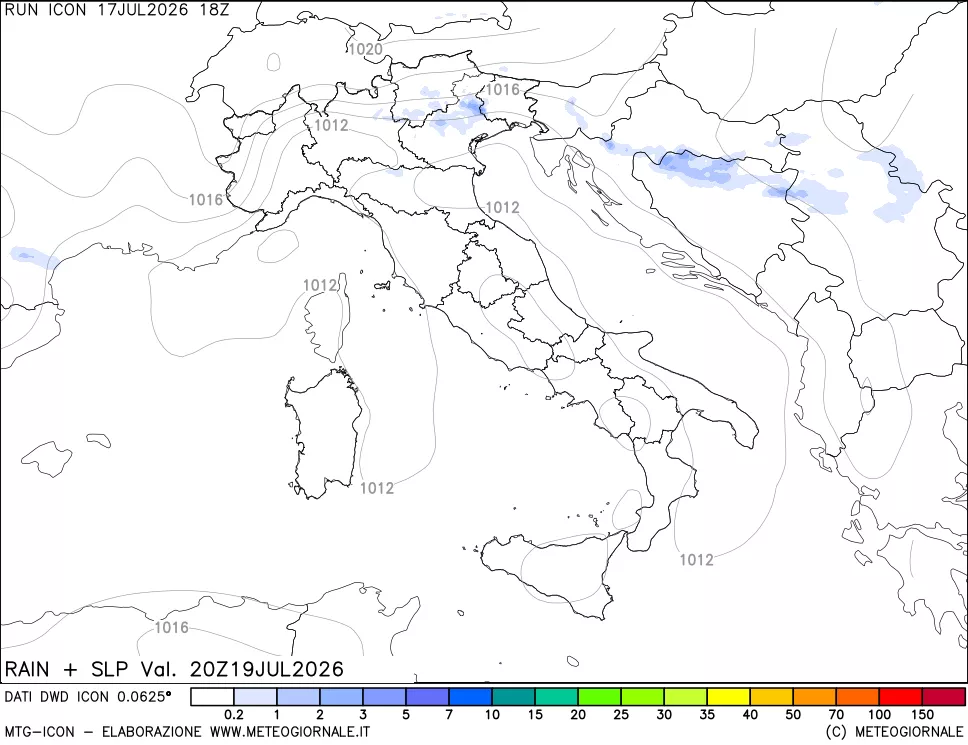 mappa Precipitazioni e pressione SLM