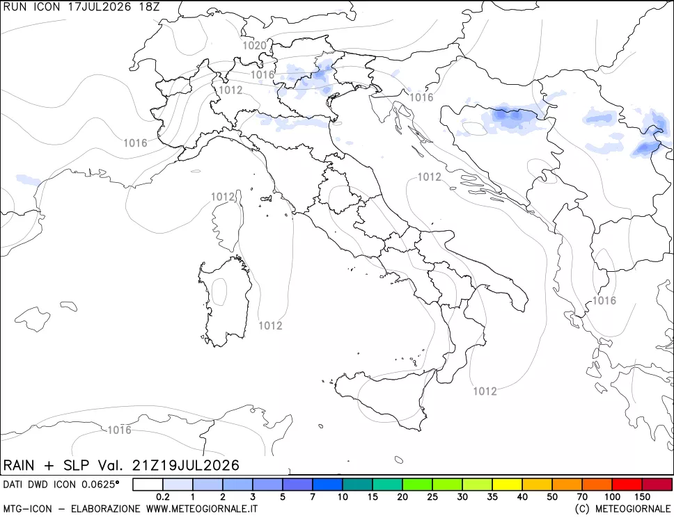mappa Precipitazioni e pressione SLM