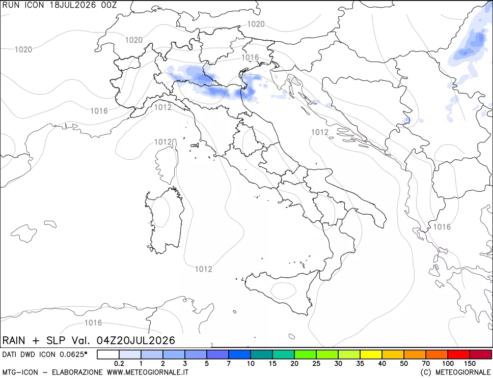 mappa Precipitazioni e pressione SLM