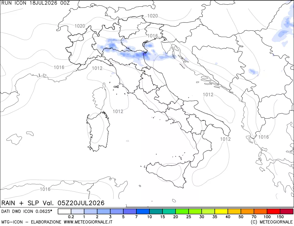 mappa Precipitazioni e pressione SLM