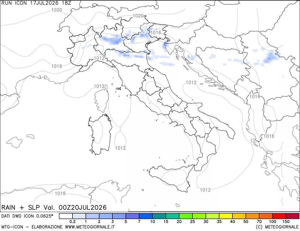 mappa Precipitazioni e pressione SLM