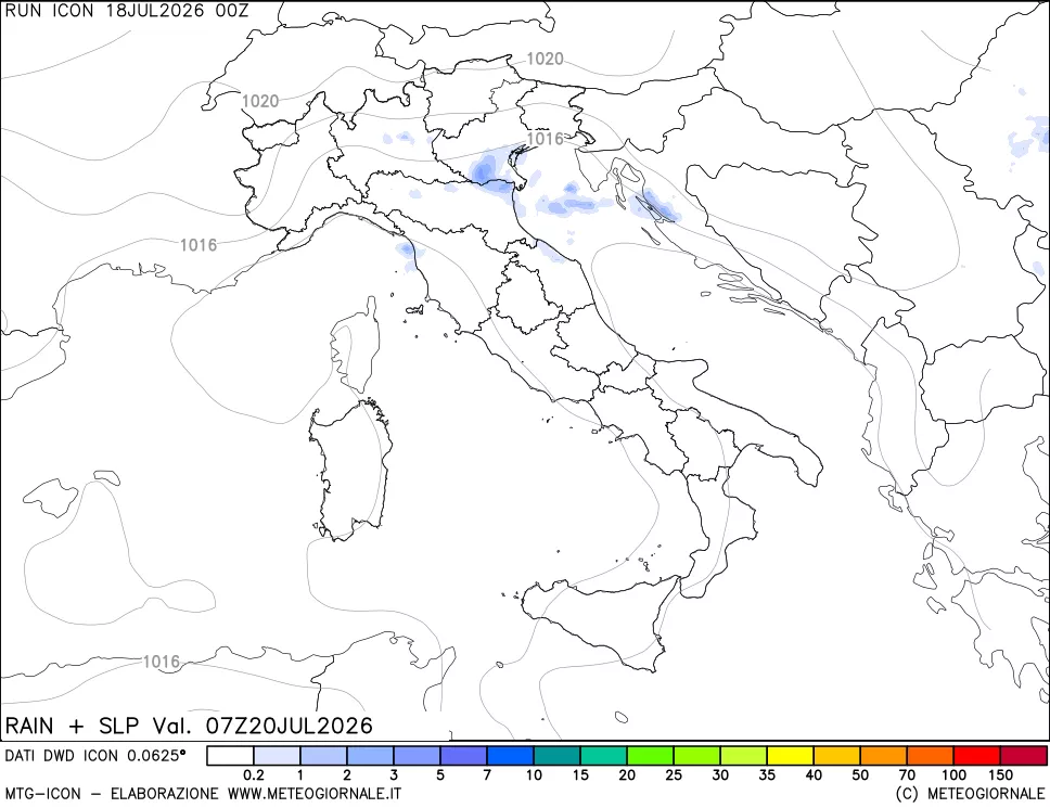 mappa Precipitazioni e pressione SLM