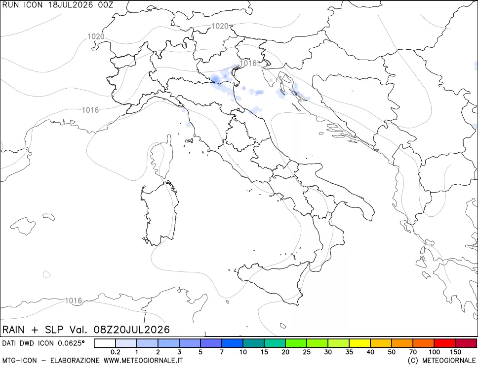 mappa Precipitazioni e pressione SLM