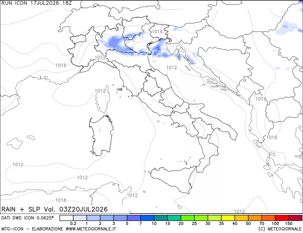 mappa Precipitazioni e pressione SLM