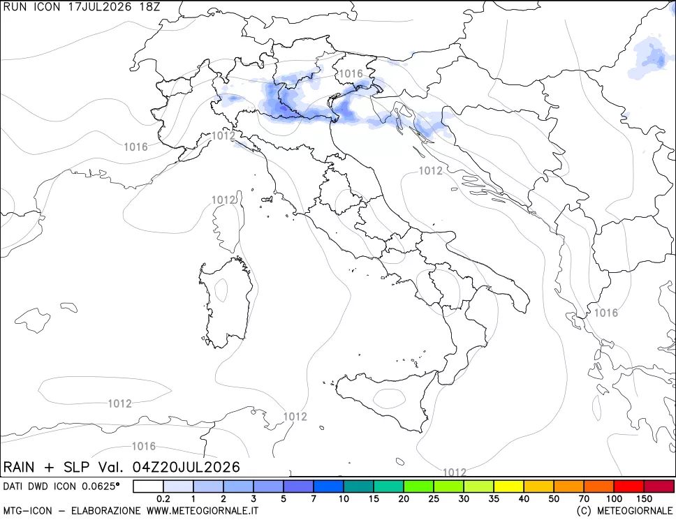 mappa Precipitazioni e pressione SLM