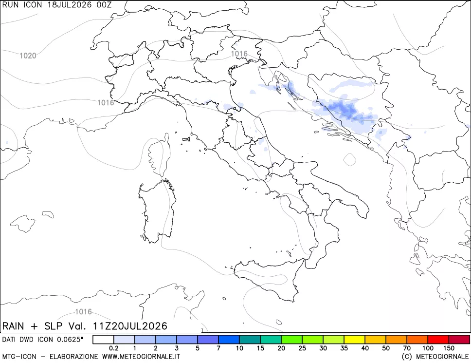 mappa Precipitazioni e pressione SLM