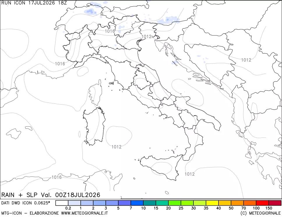 mappa Precipitazioni e pressione SLM