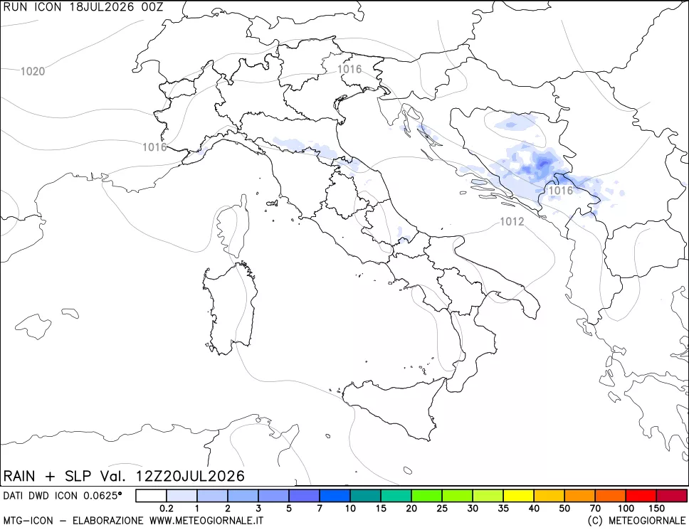 mappa Precipitazioni e pressione SLM