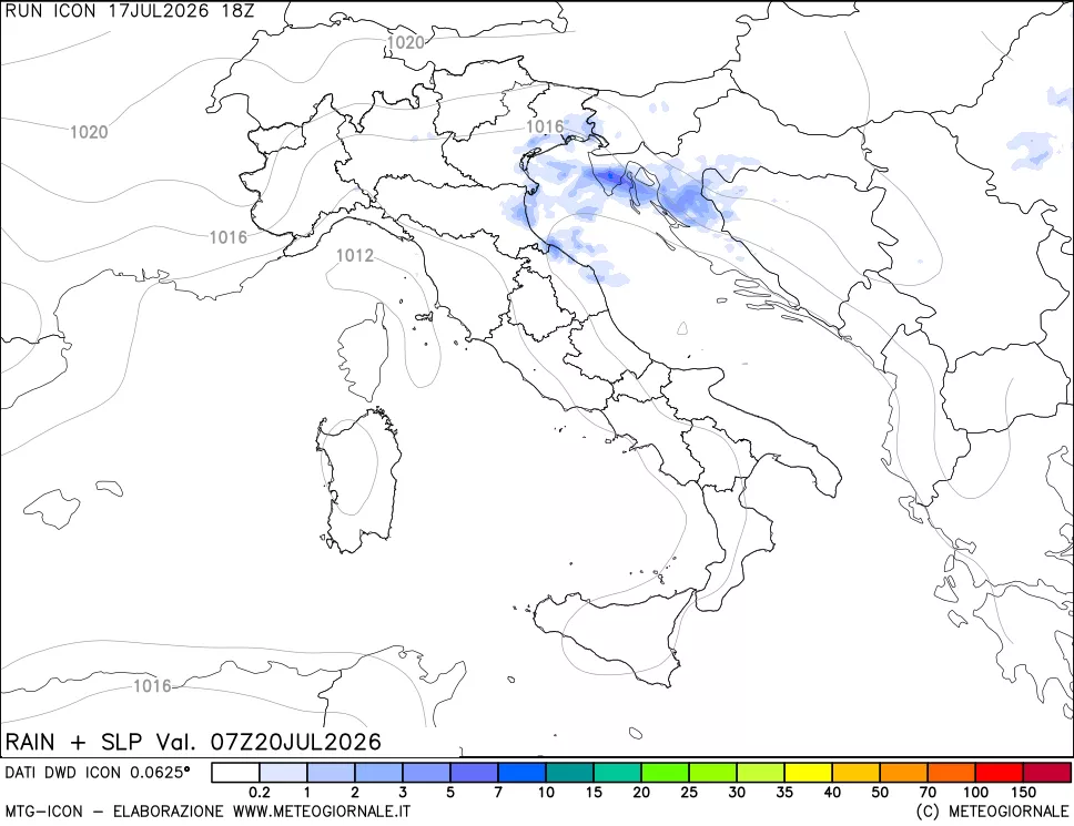 mappa Precipitazioni e pressione SLM
