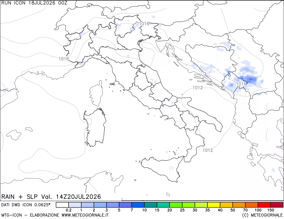 mappa Precipitazioni e pressione SLM