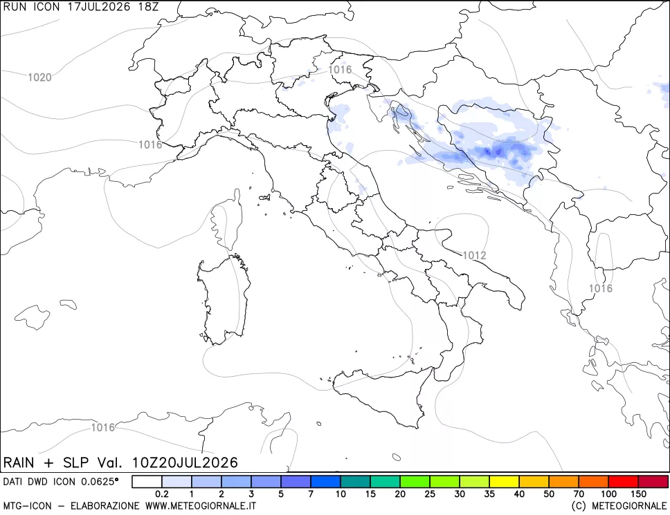 mappa Precipitazioni e pressione SLM