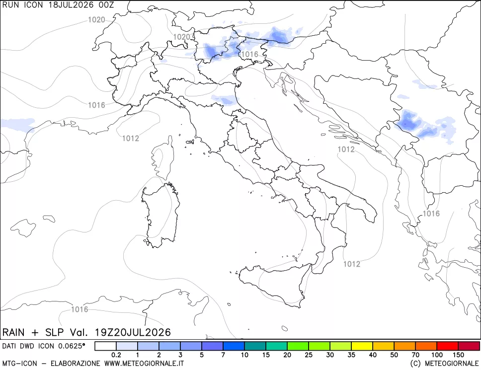 mappa Precipitazioni e pressione SLM