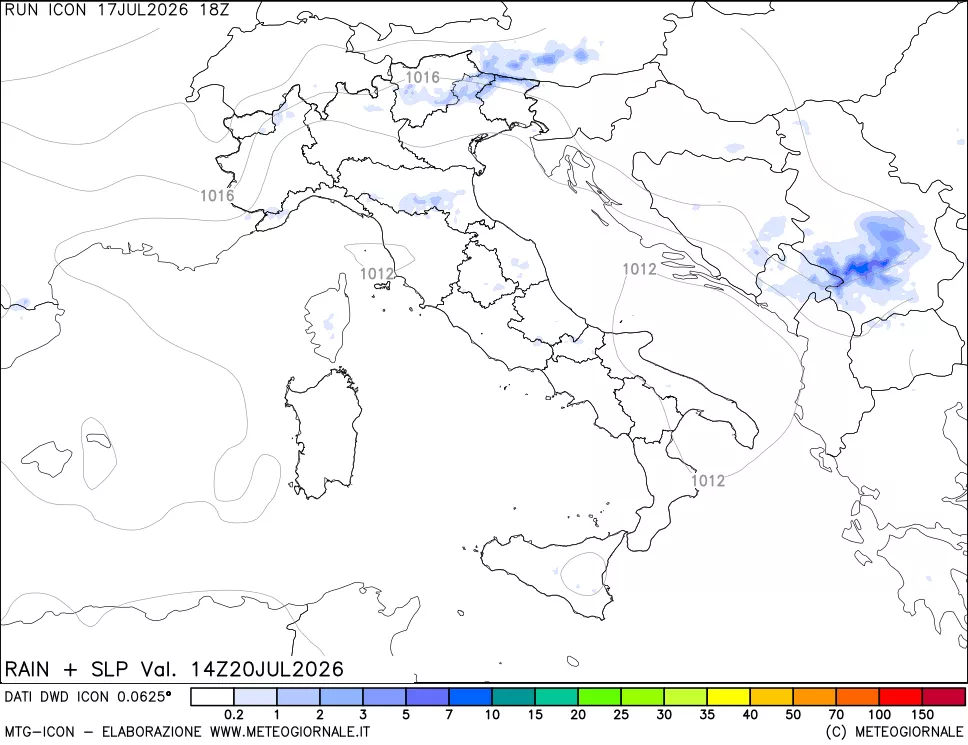 mappa Precipitazioni e pressione SLM