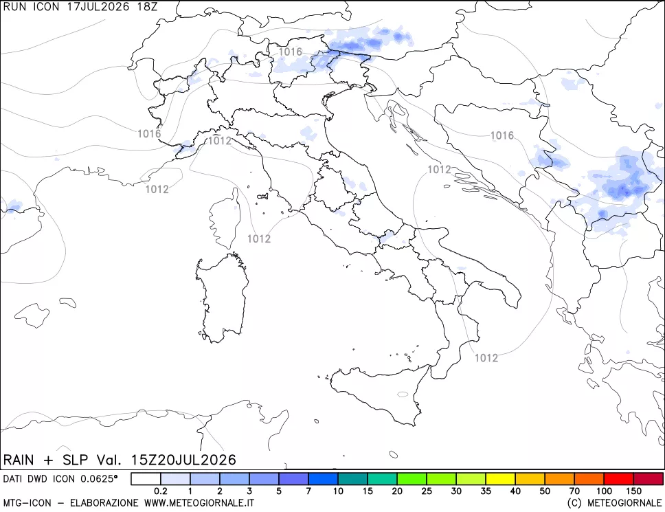 mappa Precipitazioni e pressione SLM