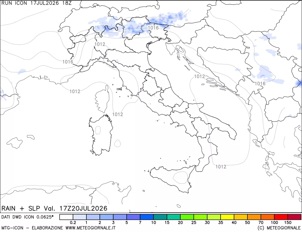 mappa Precipitazioni e pressione SLM