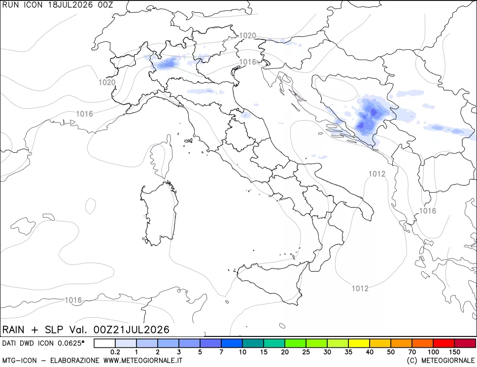 mappa Precipitazioni e pressione SLM