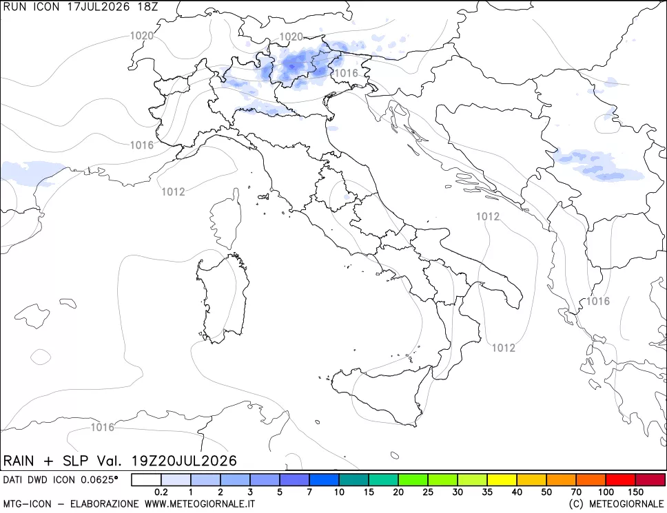 mappa Precipitazioni e pressione SLM