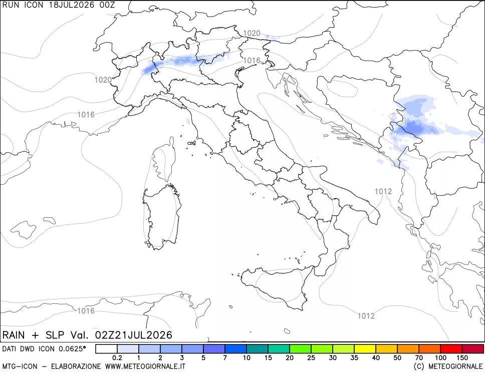 mappa Precipitazioni e pressione SLM