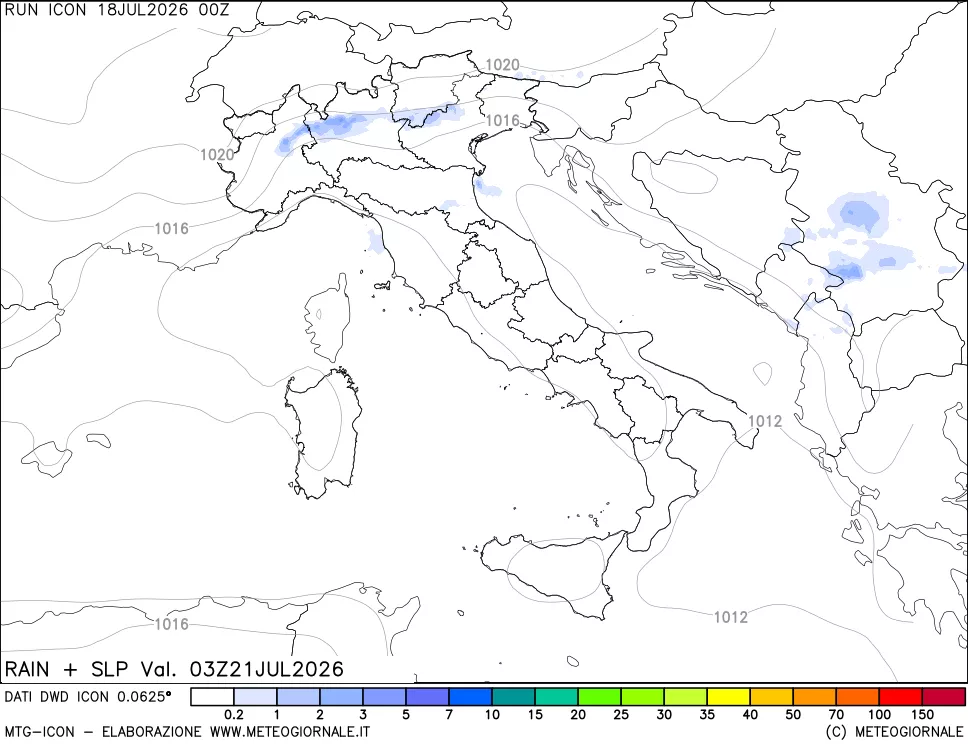 mappa Precipitazioni e pressione SLM
