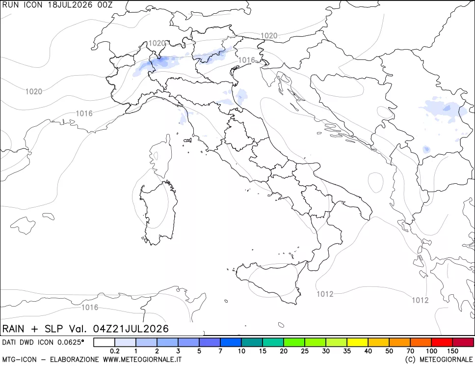 mappa Precipitazioni e pressione SLM